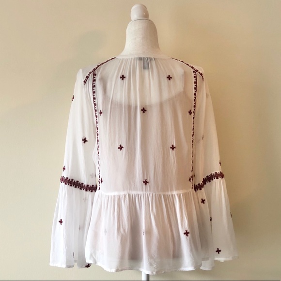 Aqua Boho Embroidered Flare Sleeve Peplum Top - Picture 3 of 12